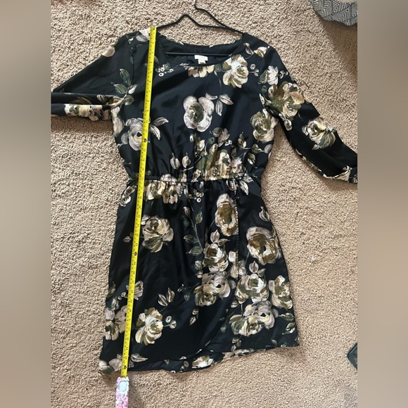 J. Crew Dresses & Skirts - JCrew Black Blush Rose Print Silky Long Sleeve Dress Tulip Hem Stretch Waist EUC